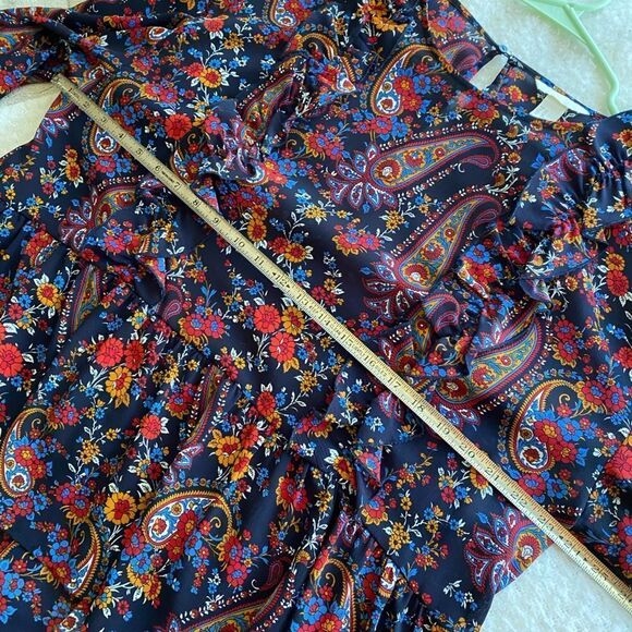 H&M Paisley Peplum Ruffle Long Sleeve Blouse - Size 14 - Picture 5 of 7